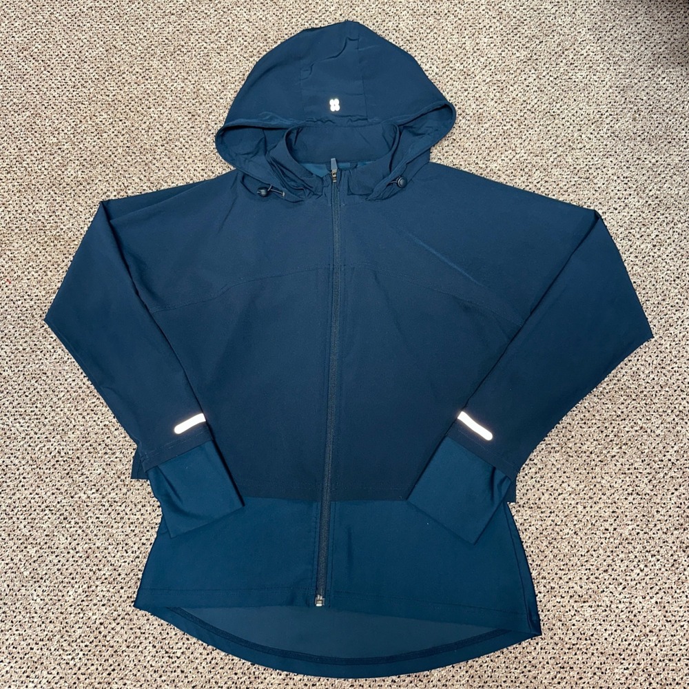 Sweaty Betty Fast Track Running Jacket Navy Blue Hooded Reflective Small SB1962A